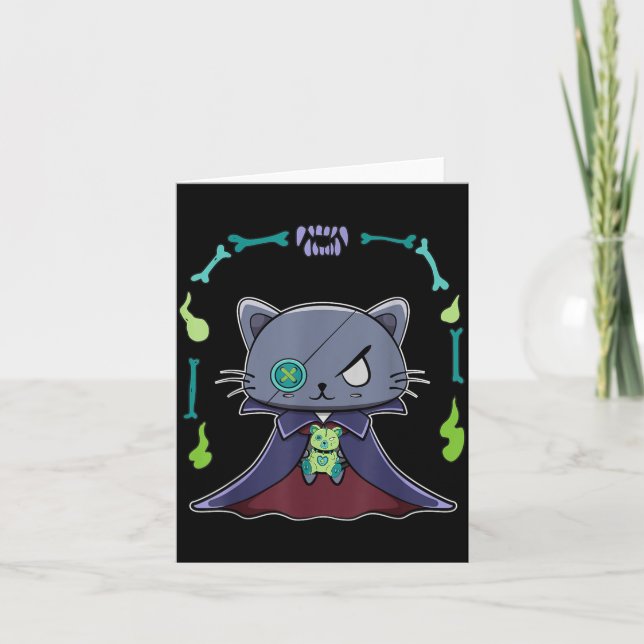 Black Cat Vampire Dracula And Teddy Bear For Card (Front)