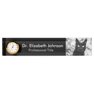 Black Cat Veterinarian Nameplate