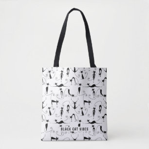 Black Cat Vibes Custom Name Tote Bag
