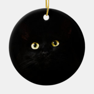Black Cat View Cat Eyes Cat Looking Cute Ceramic Ornament