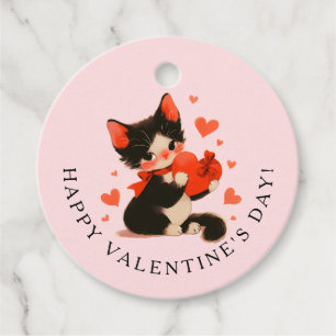 Black Cat Vintage Cat Valentine’s Day Favour Tags