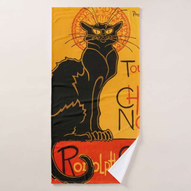 Black Cat Vintage Halloween Steinlen Poster Bath Towel Set (Bath Towel)