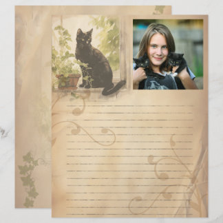 Black Cat Vintage Photo Template Scrapbook Paper Custom Letterhead