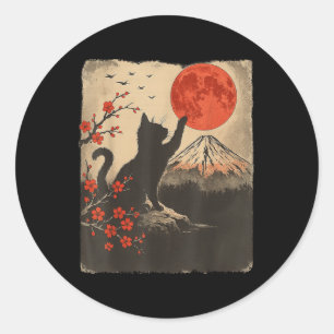 Black Cat Vintage Retro Japan Art Japanese Theme G Classic Round Sticker