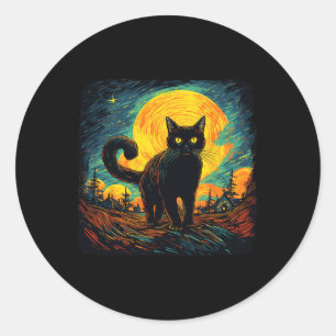 Black Cat Vintage Retro Style Cat Art Work Cat Lov Classic Round Sticker