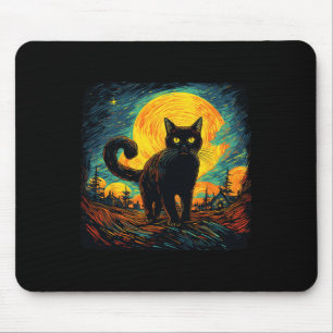 Black Cat Vintage Retro Style Cat Art Work Cat Lov Mouse Pad