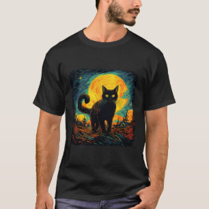 Black Cat Vintage Retro Style Cat Art Work Cat Lov T-Shirt