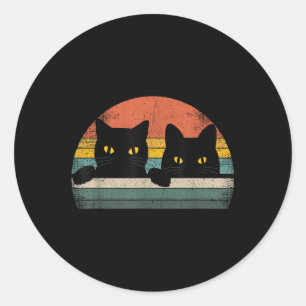 Black Cat Vintage Retro Style - Cats Lover Gift  Classic Round Sticker