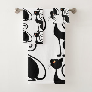 Black Cat Vintage Style Bath Towel Set