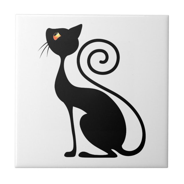 Black Cat Vintage Style Design Ceramic Tile (Front)