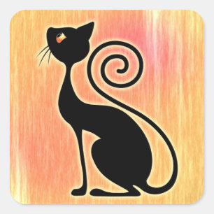 Black Cat Vintage Style Design Square Sticker