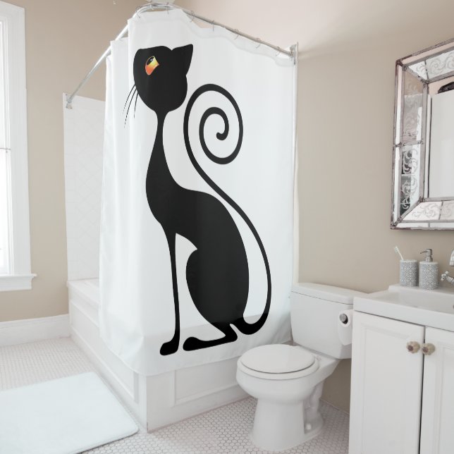 Black Cat Vintage Style  Shower Curtain (In Situ)