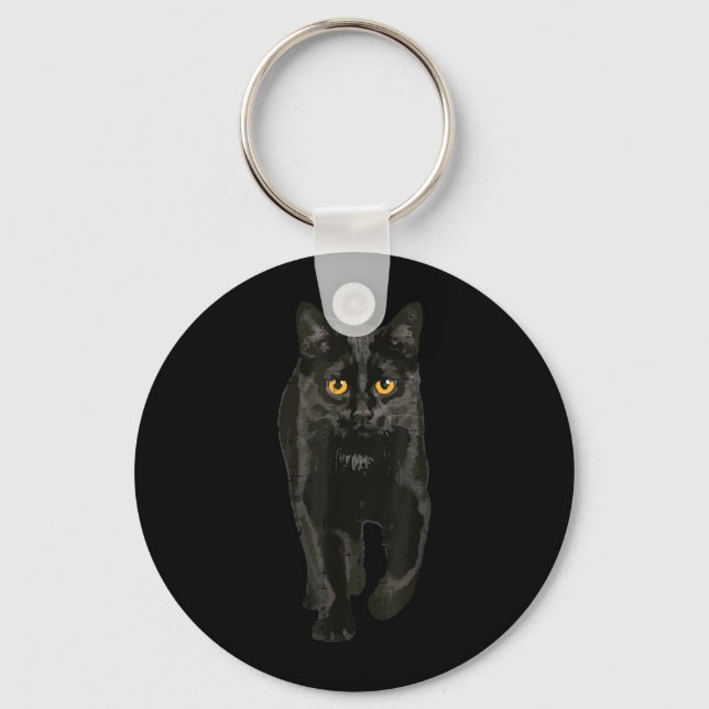 Black Cat Walking Kitten Kitty Halloween y Men Key Ring (Front)