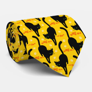 Black Cat walking on the street Tie