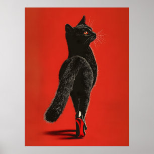 Black Cat Walking the Catwalk – Fashion Illustrati Poster