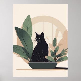 Black Cat Wall Art Minimalist Cat Boho Cat 