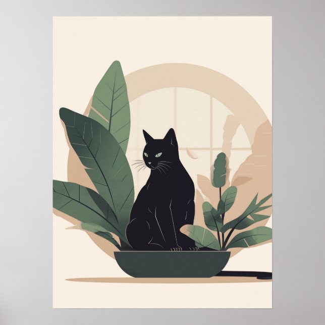 Black Cat Wall Art Minimalist Cat Boho Cat  (Front)