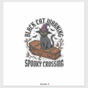 Black Cat Warning Vintage Halloween Witch Cat_1