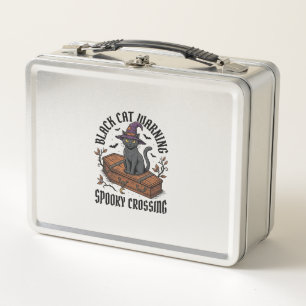 Black Cat Warning Vintage Halloween Witch Cat_1 Metal Lunch Box