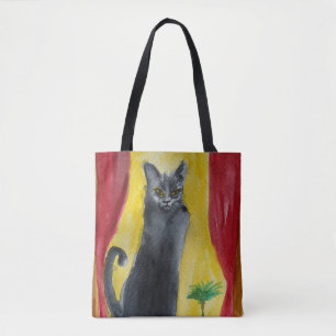 Black Cat Watercolor art Tote Bag