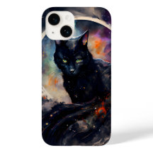 Black Cat Watercolor Eclipse Moon Artwork