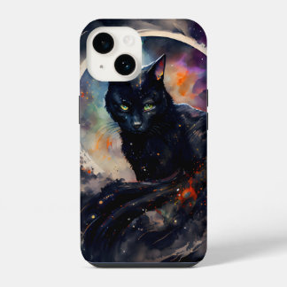 Black Cat Watercolor Eclipse Moon Artwork iPhone 14 Case