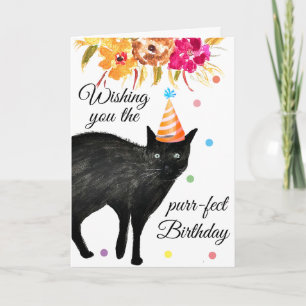 Black Cat Watercolor Floral Funny Flower Humour Pe Card