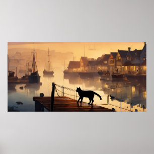 Black Cat Watercolor Wall Poster