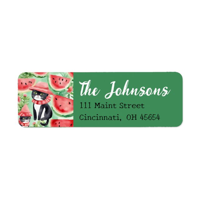 Black Cat Watermelon Summer Address Labels (Front)