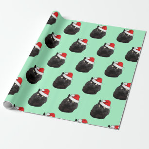 Black Cat wearing a Santa Hat  Wrapping Paper