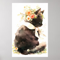 Black Cat Wearing Flower Crown