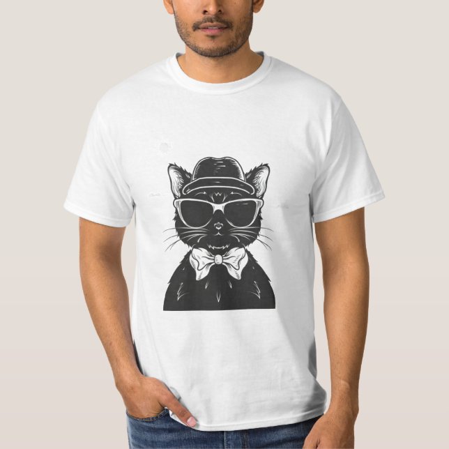 black cat wearing sunglasses, funny cat  T-Shirt (Front)