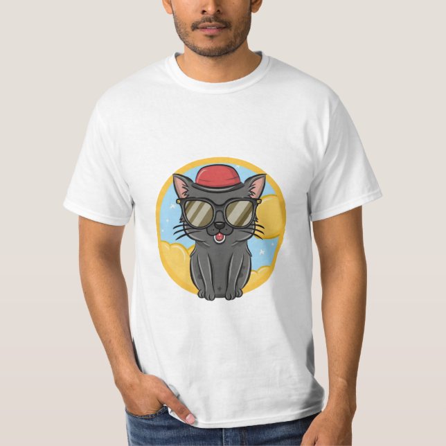 black cat wearing sunglasses, funny cat  T-Shirt (Front)