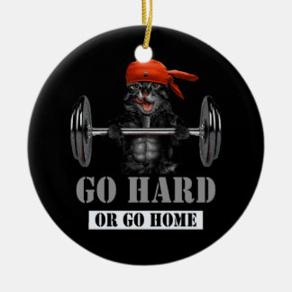 Black Cat Weightlifting in Fitness Gym Go Hard Or Ceramic Ornament