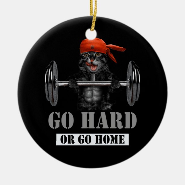 Black Cat Weightlifting in Fitness Gym Go Hard Or  Ceramic Ornament (Front)
