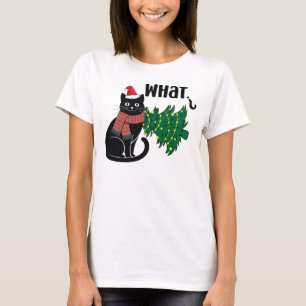 Black Cat What Christmas Cat Funny  T-Shirt