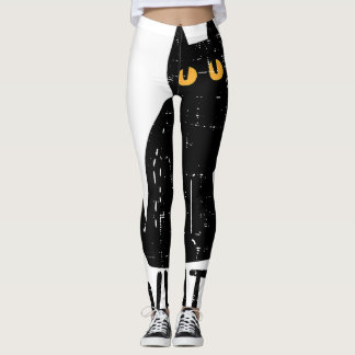 Black Cat What Knife Funny Murderous Halloween Pet Leggings