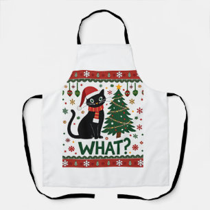 Black Cat What Pushing Christmas Tree Funny Cat Xm Apron
