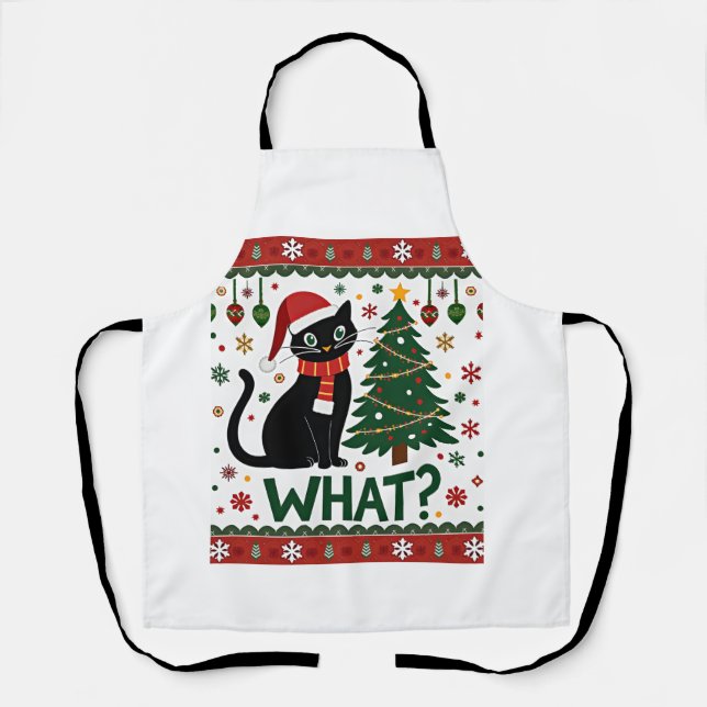 Black Cat What Pushing Christmas Tree Funny Cat Xm Apron (Front)