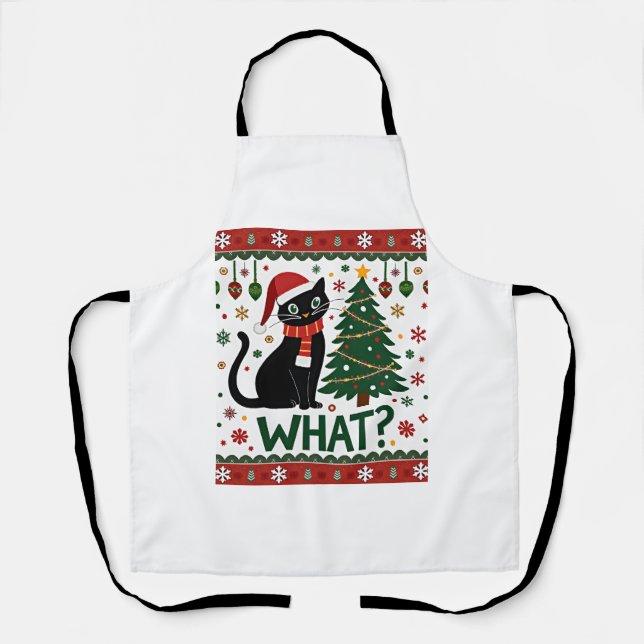 Black Cat What Pushing Christmas Tree Funny Cat Xm Apron (Front)