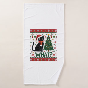 Black Cat What Pushing Christmas Tree Funny Cat Xm Bath Towel