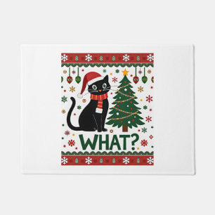 Black Cat What Pushing Christmas Tree Funny Cat Xm Doormat