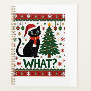 Black Cat What Pushing Christmas Tree Funny Cat Xm Planner