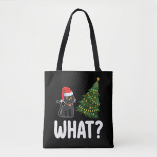 Black Cat What Pushing Christmas Tree Funny Tote Bag