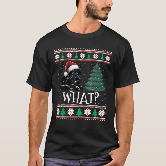 Black Cat What Ugly Christmas Sweater Holiday Humo (Front)