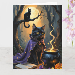 Black Cat Whimsical Halloween Painting Card