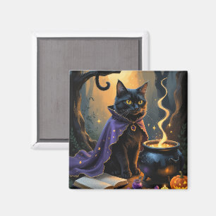 Black Cat Whimsical Halloween Painting Magnet
