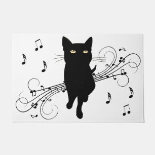 Black Cat Whispering Notes of Music Doormat