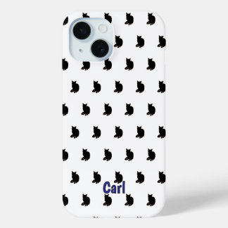 Black Cat (White) iPhone 15 Case