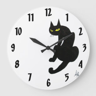 BLACK CAT  white Large Clock